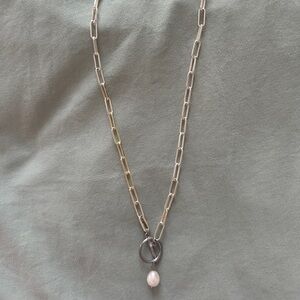 Silver Chain Necklace with Pearl Pendant